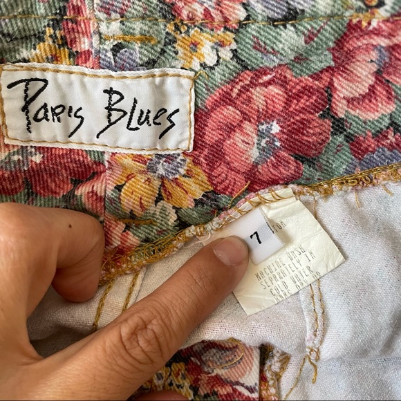 VINTAGE Paris Blues Floral Denim Mini Skirt - Picture 5 of 6